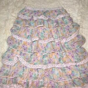 LoveShackFancy Borneo Whimsical Tiered Lace Trims CottageCore Midi Skirt Size 10